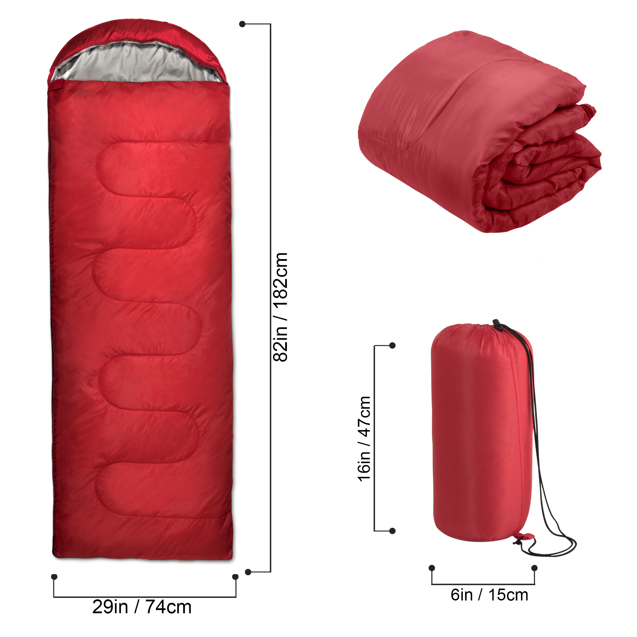 ZZD2403 10 Pack Cold Weather Hooded Adult Sleeping Bags, Bulk Wholesale - Image 2