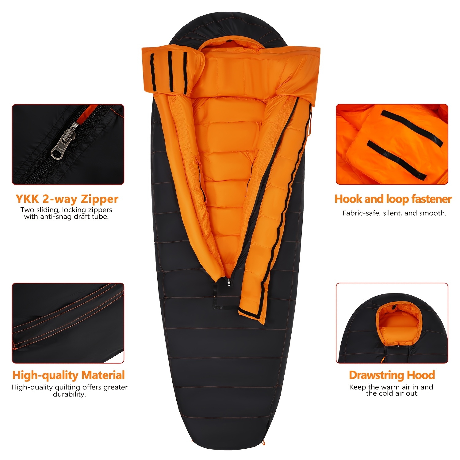 ZZD2380 Thickened Oval Sleeping Bag with YKK Zipper, Warm Portable Travel Sleeping Bag - Image 5