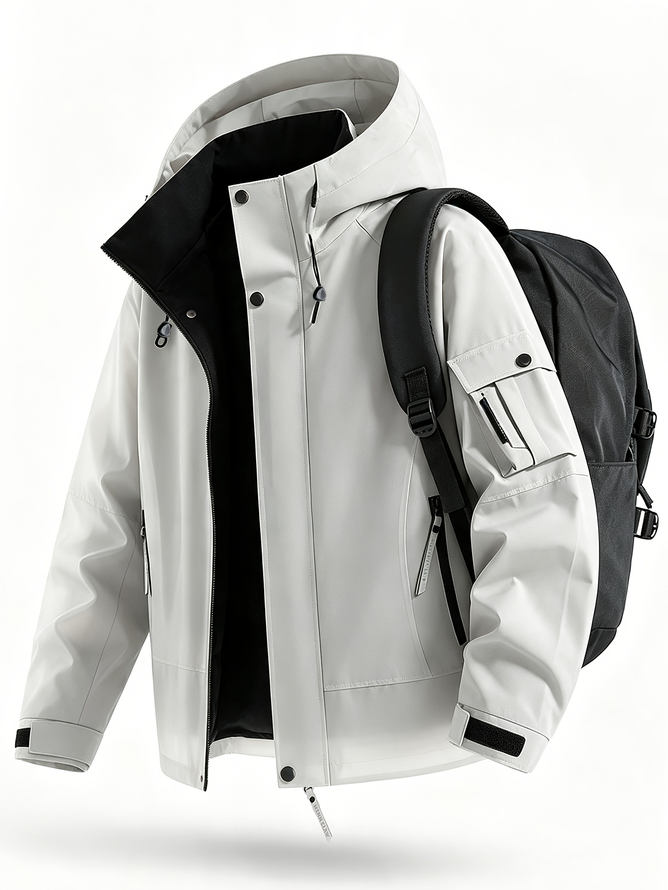 ZZD2386 Men Windproof Functional Jacket, Loose 3D Cut with Drawstring Hood & Zipper Pockets