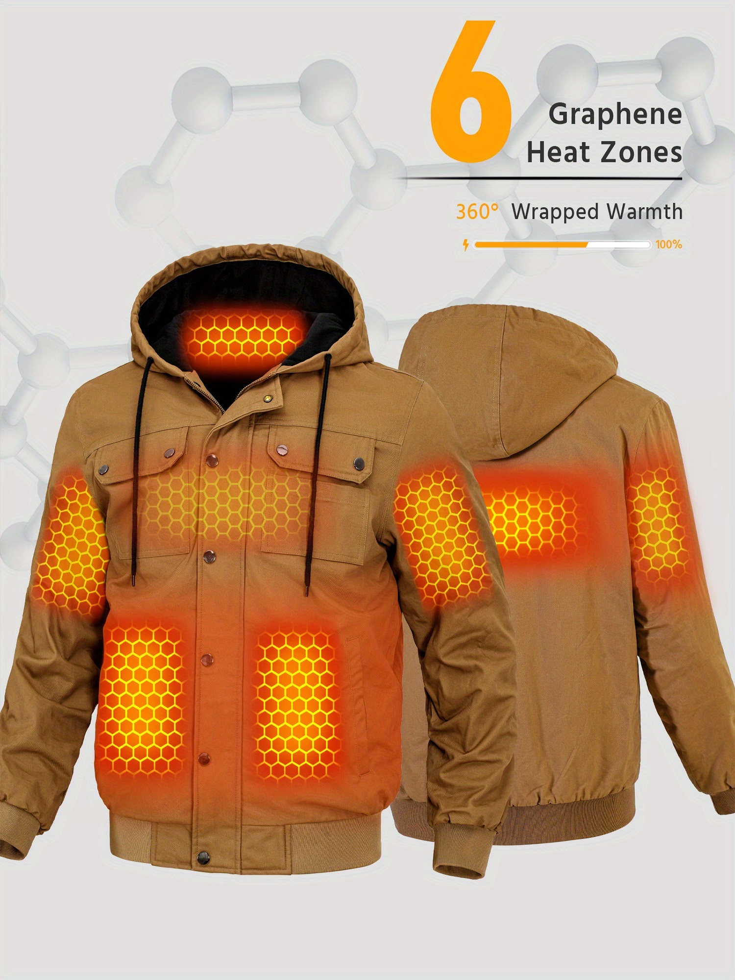 ZZD2405 Men 6 Zones Graphene Heated Jacket, Imitation Lamb Lining, Outdoor Ski Coat, Christmas Gift - Image 4