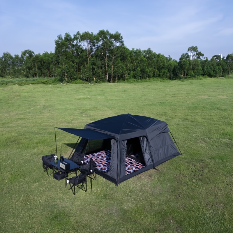 ZZD2378 2 Rooms 1 Living Room Thickened Camping Tent with Awning, Multi-Person Family Tent