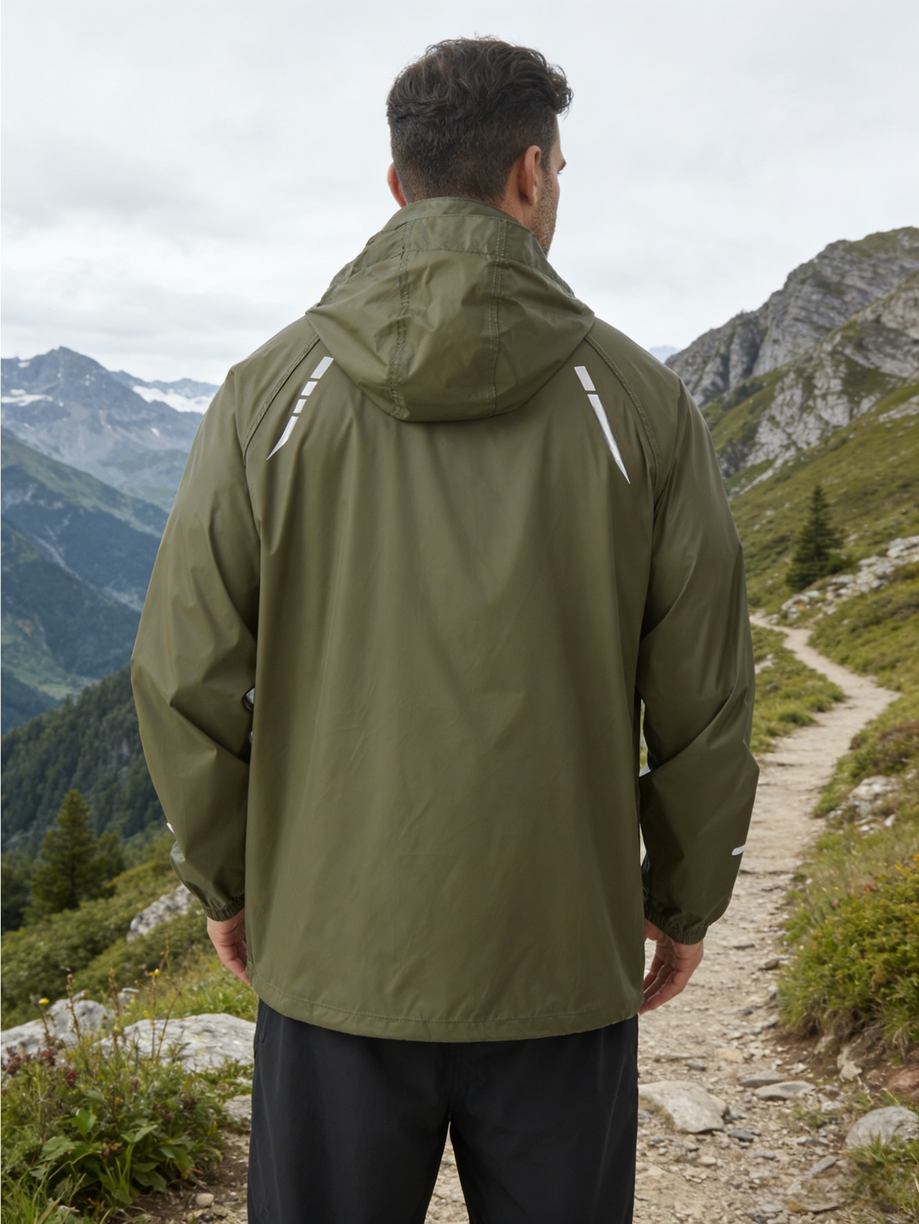 ZZD2406 Men Lightweight Packable Hooded Rain Jacket, Outdoor Coat for Hiking Cycling Travel - Image 2