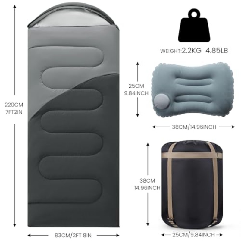 ZZD2402 Inflatable Adult Sleeping Bag, 3-4 Season Warm Camping Bedroll - Image 2