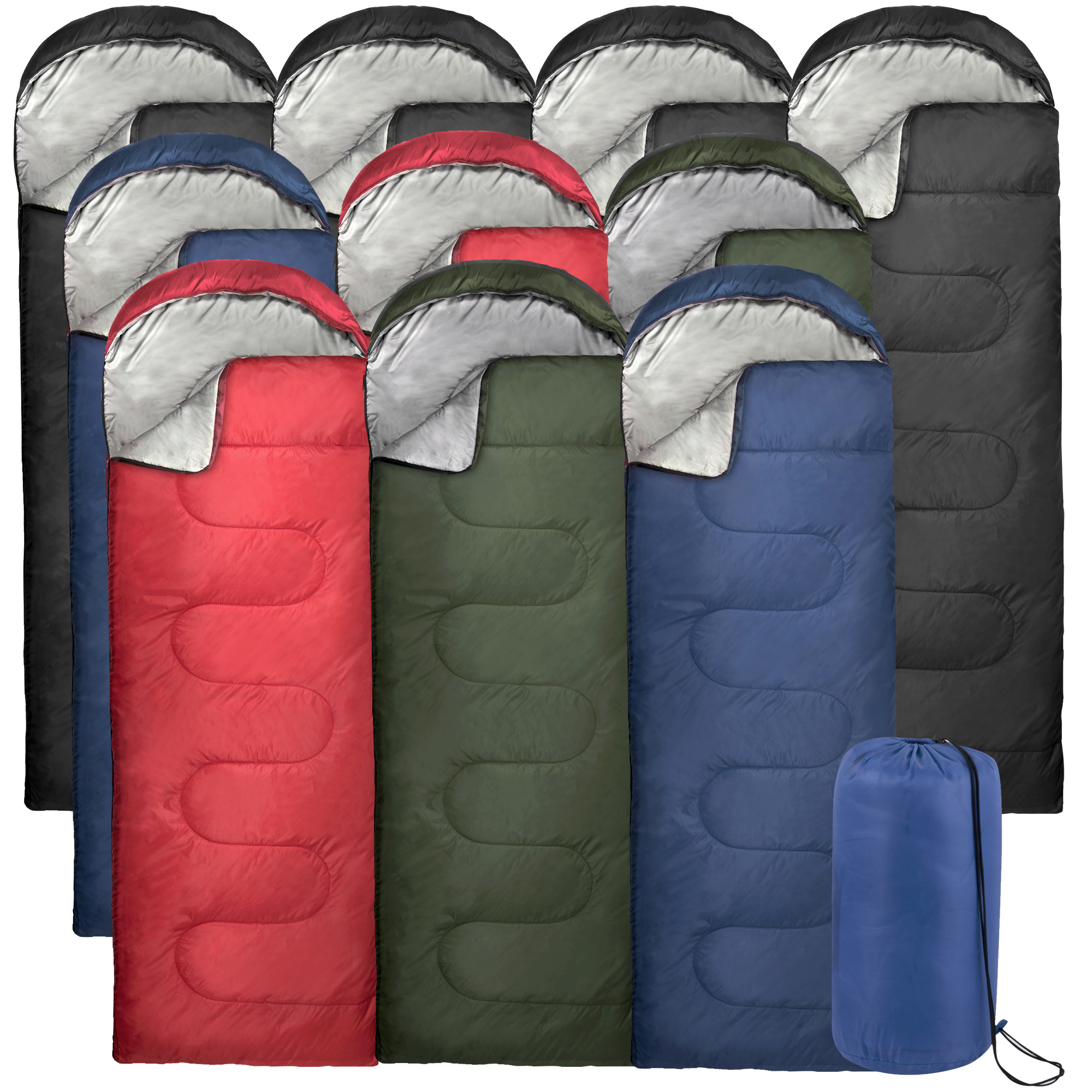 ZZD2403 10 Pack Cold Weather Hooded Adult Sleeping Bags, Bulk Wholesale