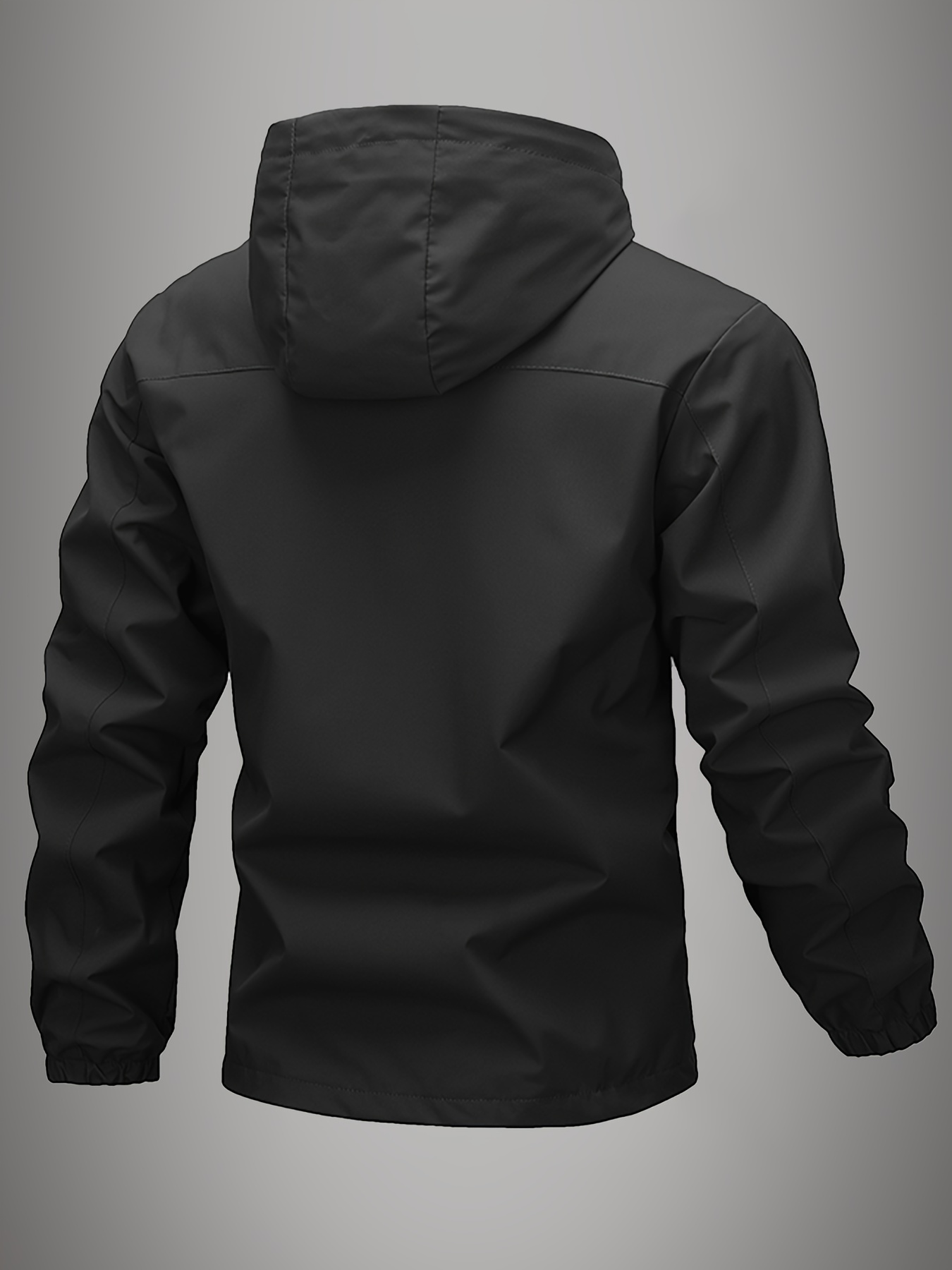 ZZD2392 Men Thin Hooded Windbreaker with Diagonal Zip Pocket, Techwear Outdoor Jacket - Image 2