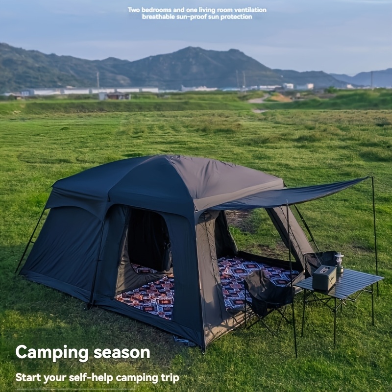 ZZD2378 2 Rooms 1 Living Room Thickened Camping Tent with Awning, Multi-Person Family Tent - Image 3