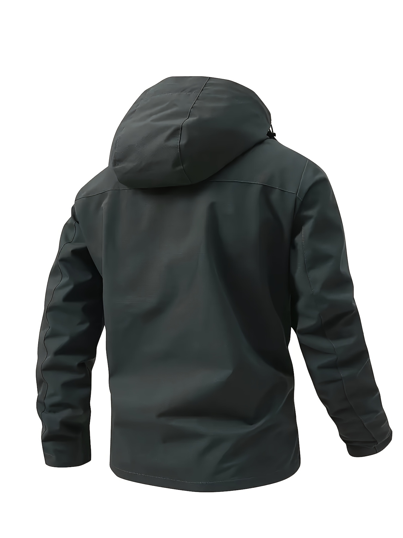 ZZD2388 Men Hooded Windbreaker, Loose Lightweight Solid Jacket for Hiking Cycling - Image 2