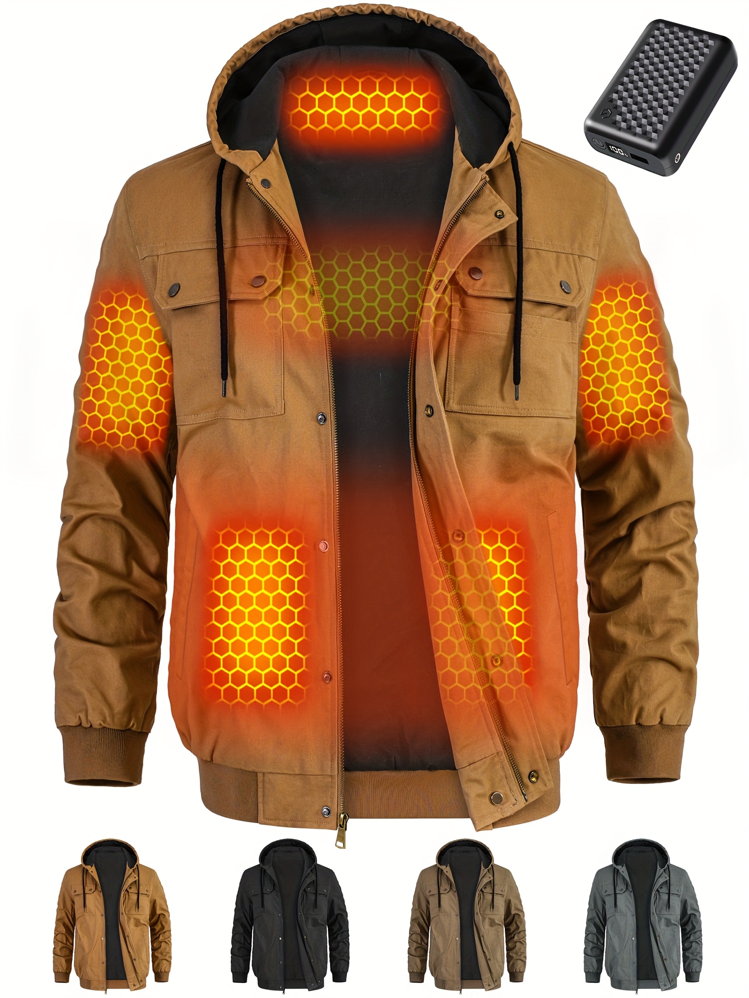 ZZD2405 Men 6 Zones Graphene Heated Jacket, Imitation Lamb Lining, Outdoor Ski Coat, Christmas Gift - Image 3