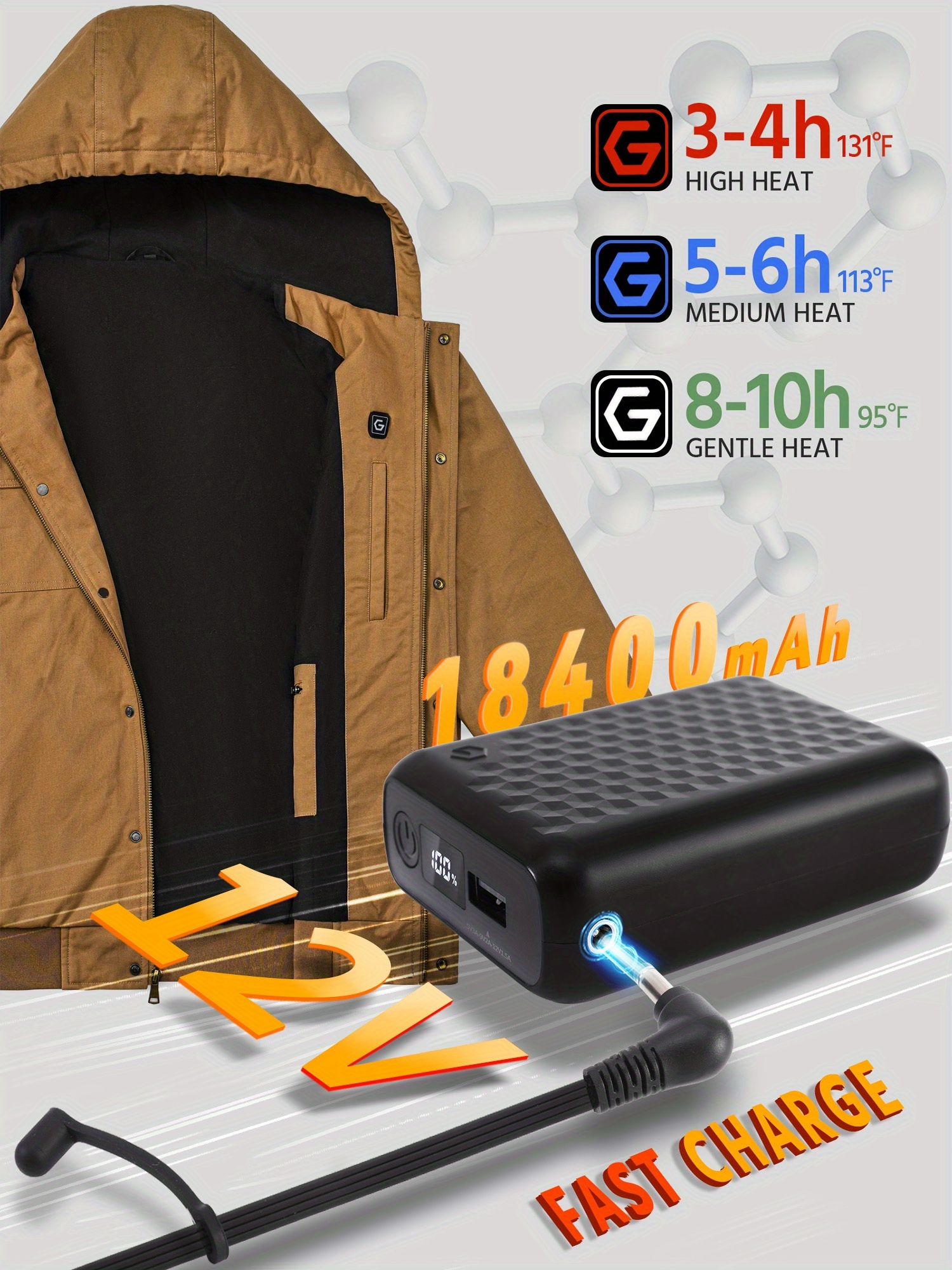 ZZD2405 Men 6 Zones Graphene Heated Jacket, Imitation Lamb Lining, Outdoor Ski Coat, Christmas Gift - Image 2